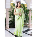 Vaystra Linen Printed Saree With Unstitched Blouse 5.5Mtr – Green