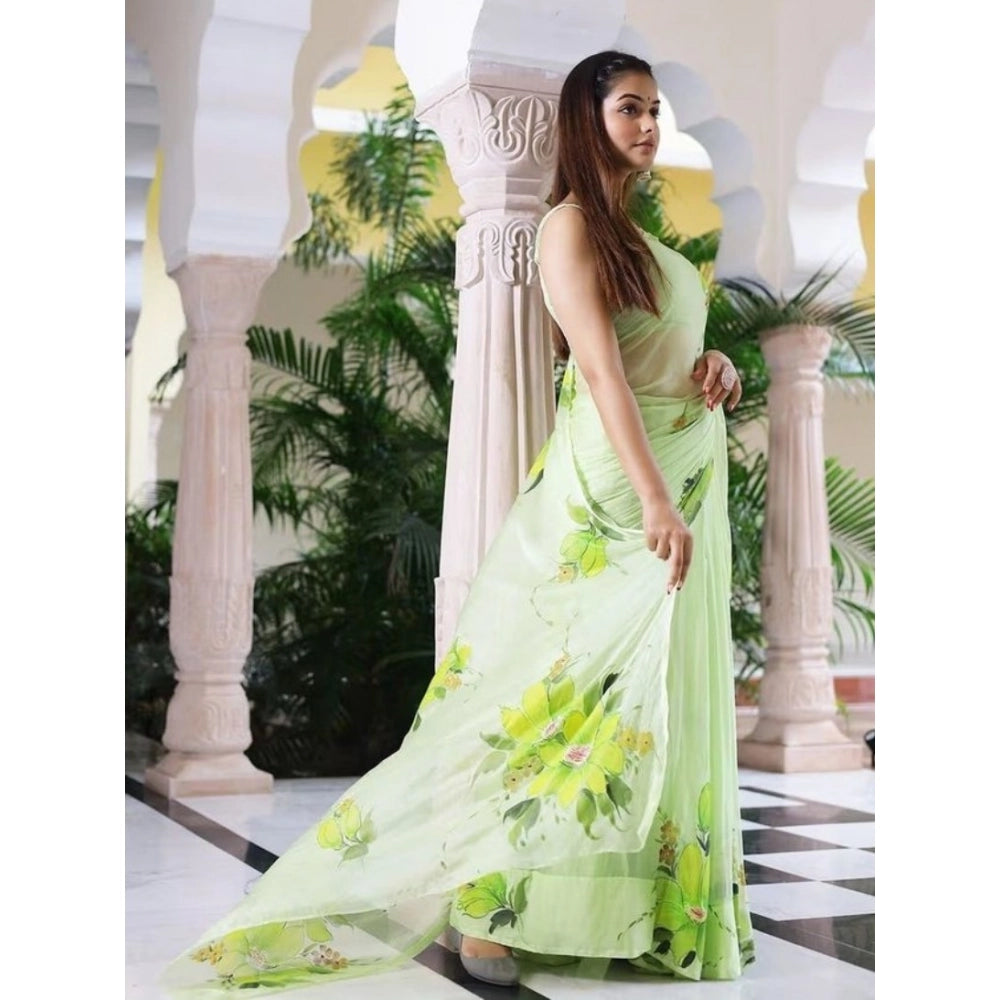 Vaystra Linen Printed Saree With Unstitched Blouse 5.5Mtr – Green