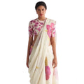 Vaystra Linen Printed Saree With Unstitched Blouse 5.5Mtr – White