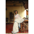 Vaystra Linen Printed Saree With Unstitched Blouse 5.5Mtr – White