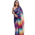 Vaystra Linen Printed Saree With Unstitched Blouse 5.5Mtr – Navy