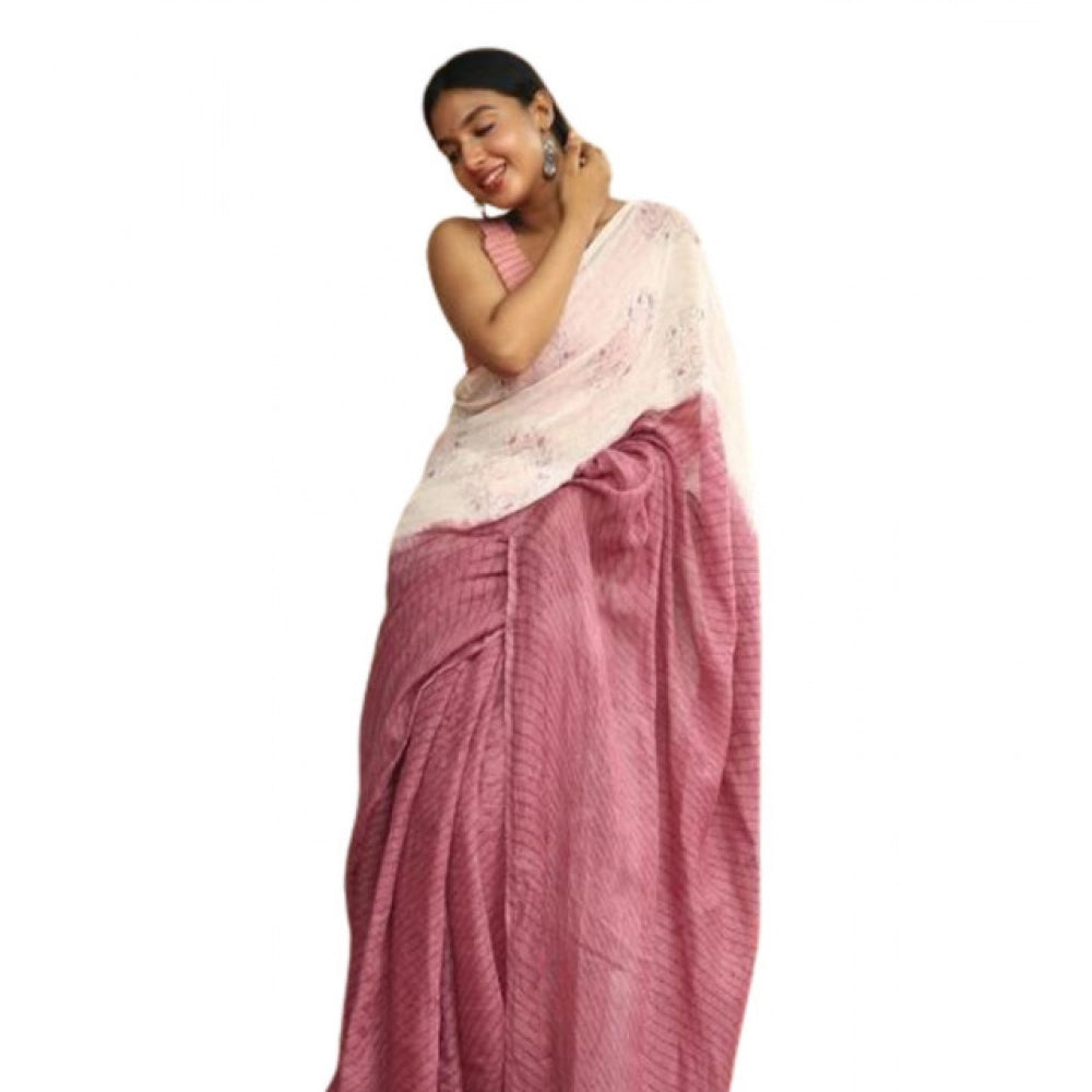 Vaystra Linen Printed Saree With Unstitched Blouse 5.5Mtr – White