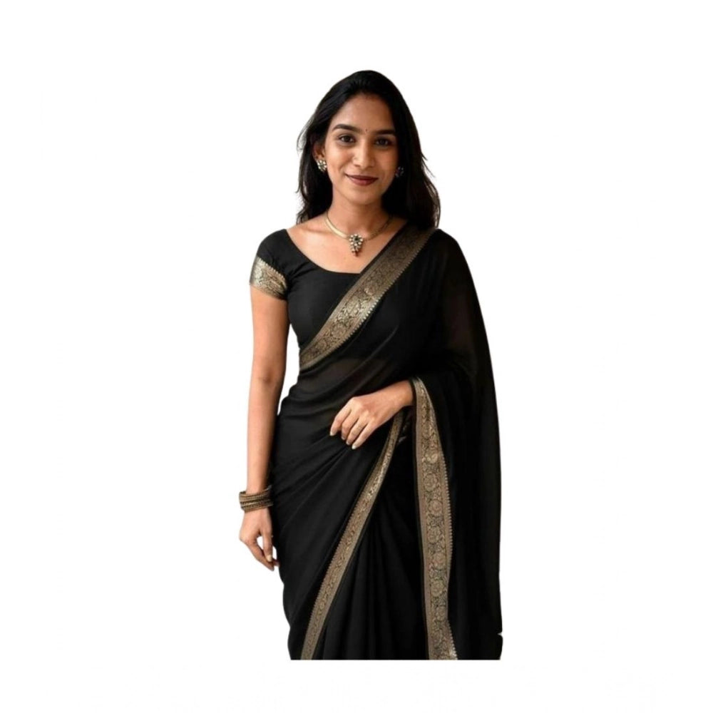 Vaystra Vichitra Silk Printed Saree With Unstitched Blouse 5.5Mtr – Black