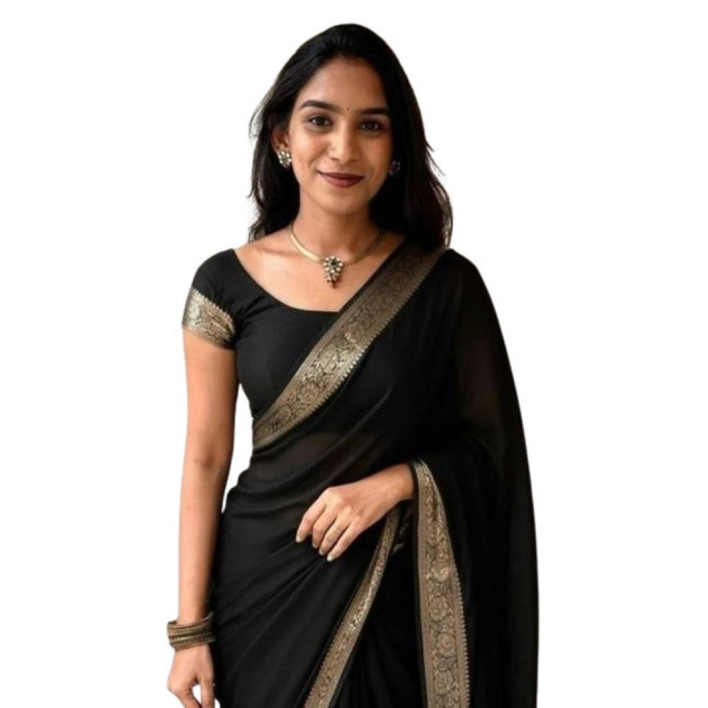 Vaystra Vichitra Silk Printed Saree With Unstitched Blouse 5.5Mtr – Black