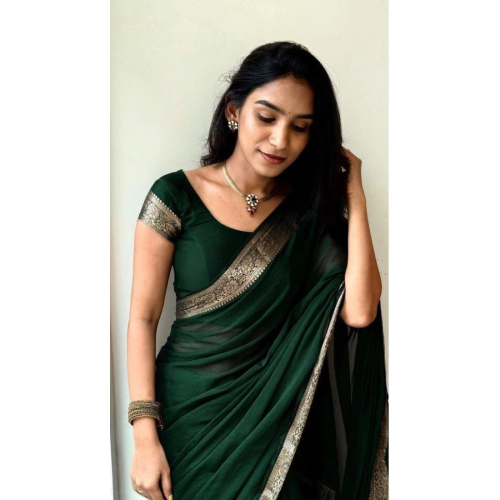 Vaystra Vichitra Silk Printed Saree With Unstitched Blouse 5.5Mtr – Green