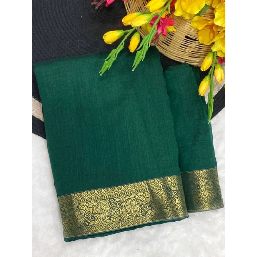 Vaystra Vichitra Silk Printed Saree With Unstitched Blouse 5.5Mtr – Green
