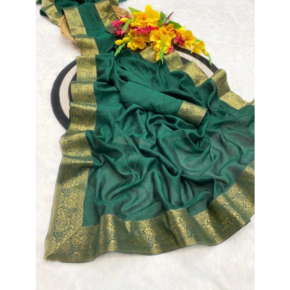 Vaystra Vichitra Silk Printed Saree With Unstitched Blouse 5.5Mtr – Green