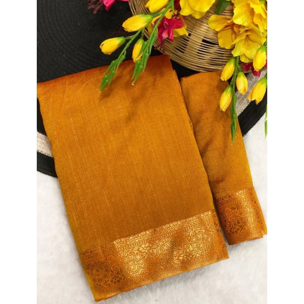 Vaystra Vichitra Silk Printed Saree With Unstitched Blouse 5.5Mtr – Mustard