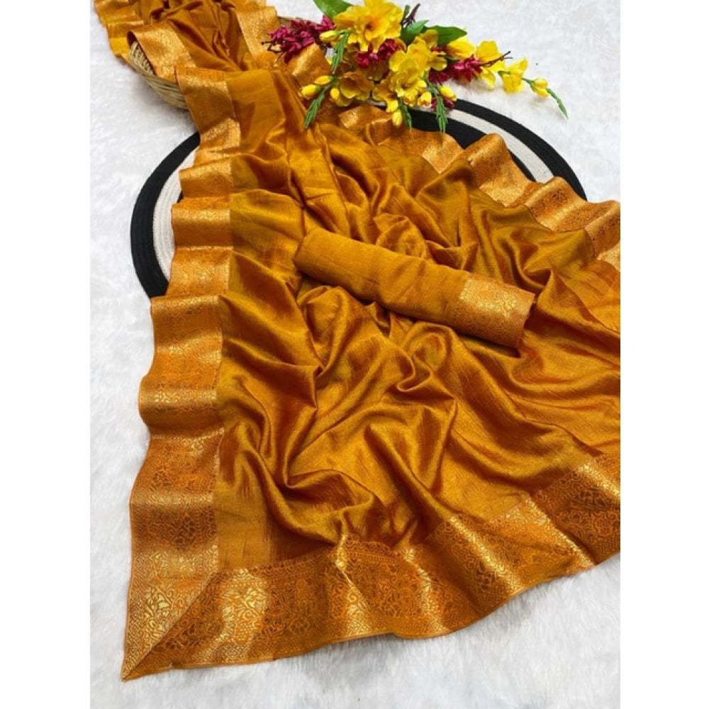 Vaystra Vichitra Silk Printed Saree With Unstitched Blouse 5.5Mtr – Mustard