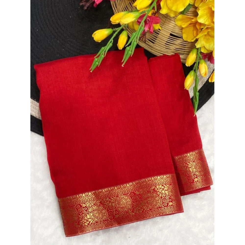 Vaystra Vichitra Silk Printed Saree With Unstitched Blouse 5.5Mtr – Red
