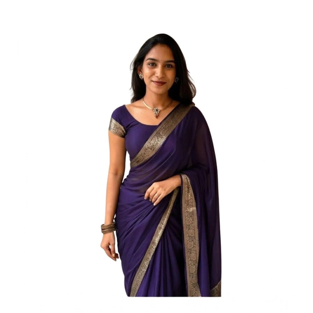 Vaystra Vichitra Silk Printed Saree With Unstitched Blouse 5.5Mtr – Purple