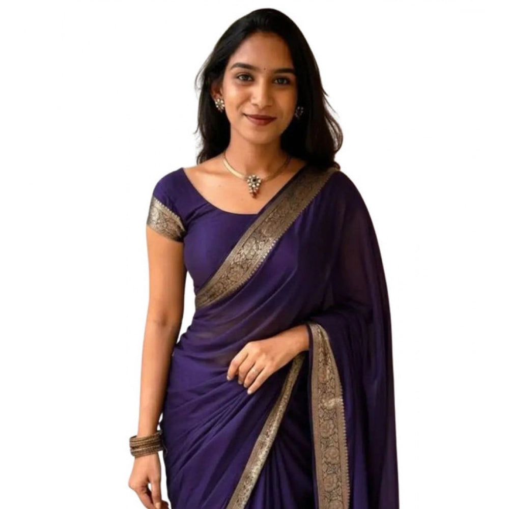 Vaystra Vichitra Silk Printed Saree With Unstitched Blouse 5.5Mtr – Purple