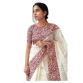 Vaystra Linen Printed Saree With Unstitched Blouse 5.5Mtr – White