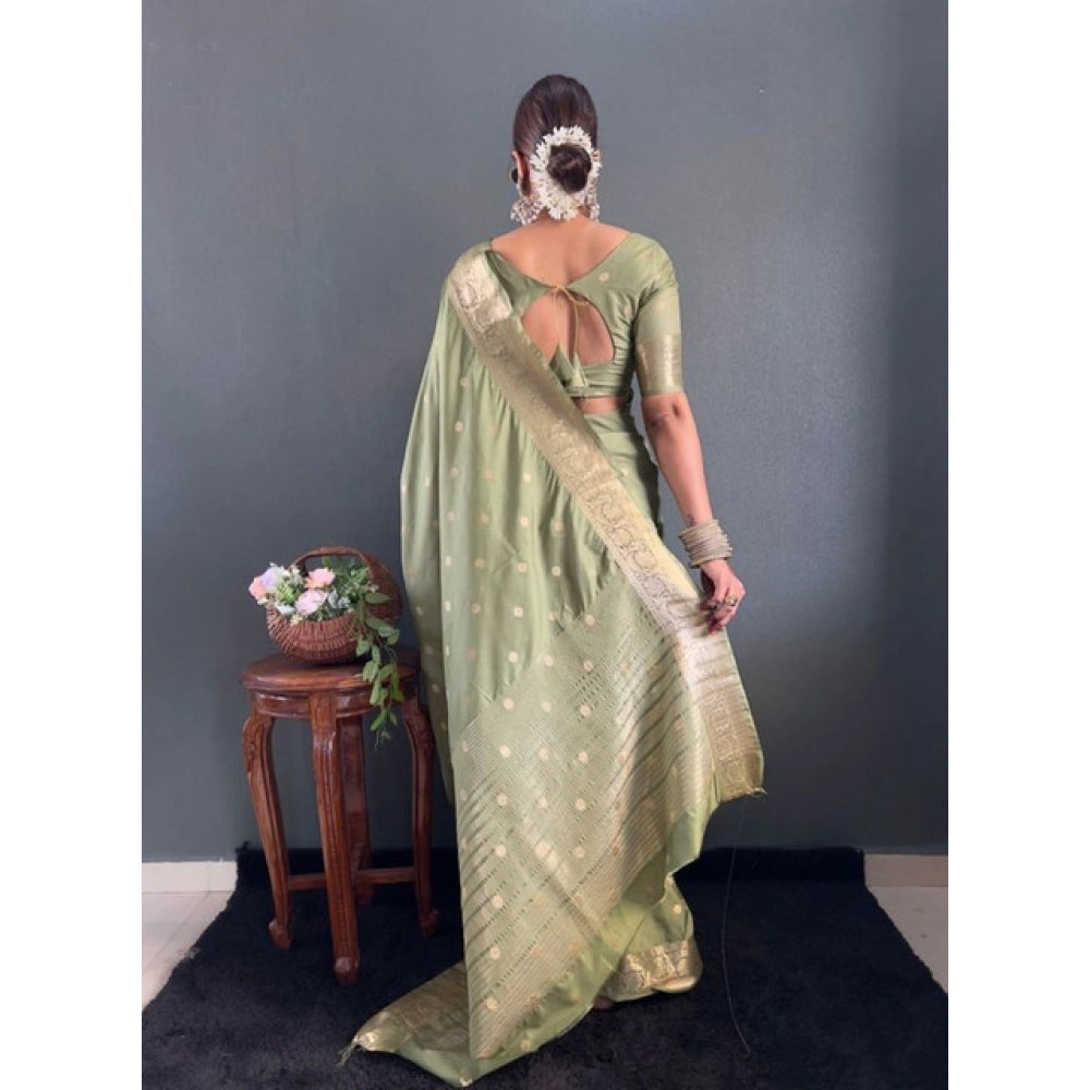 Vaystra Satin Printed Saree With Unstitched Blouse 5.5Mtr – Green