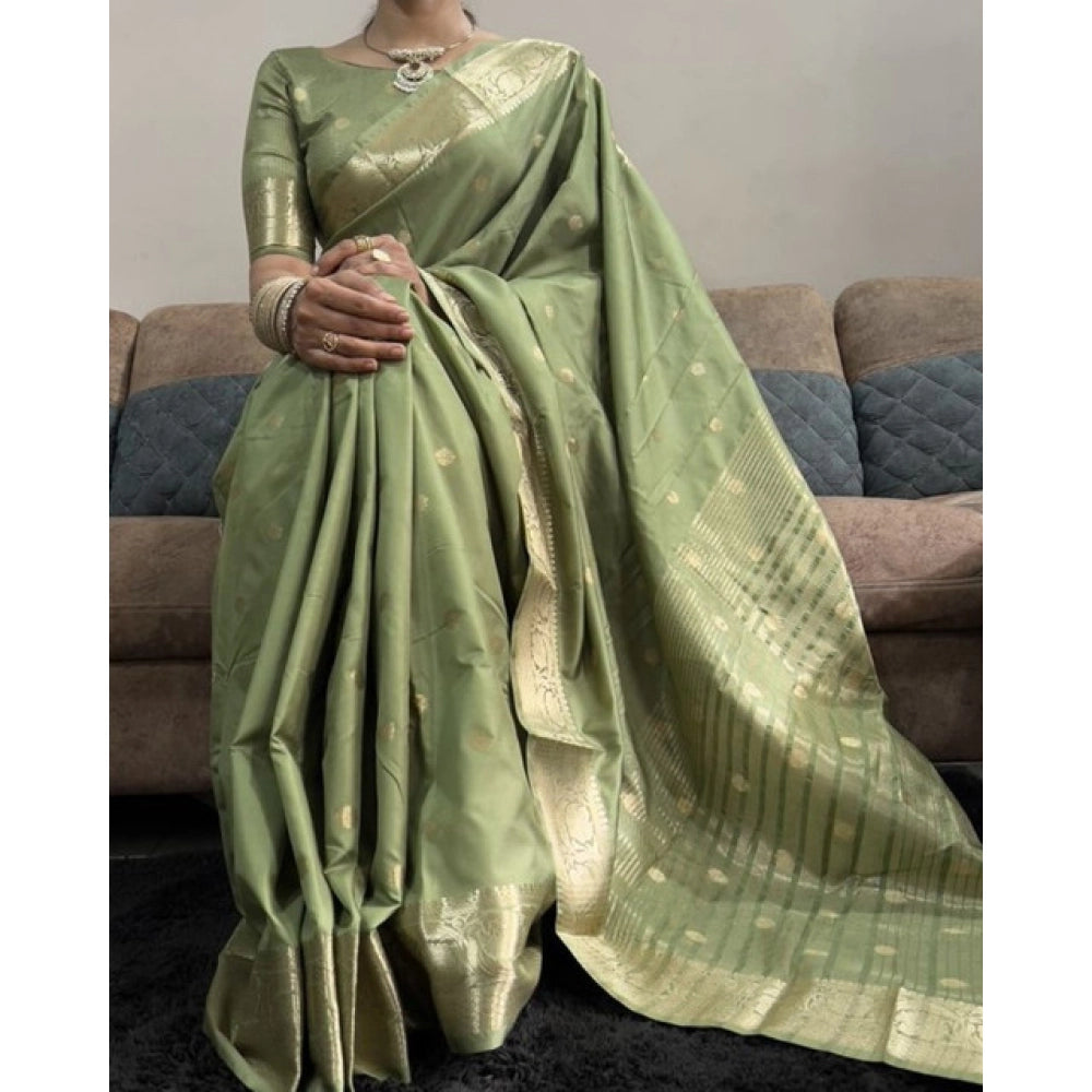 Vaystra Satin Printed Saree With Unstitched Blouse 5.5Mtr – Green
