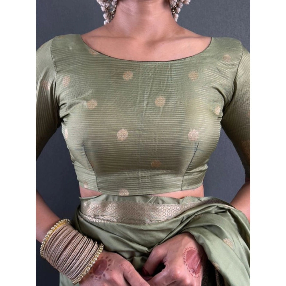 Vaystra Satin Printed Saree With Unstitched Blouse 5.5Mtr – Green