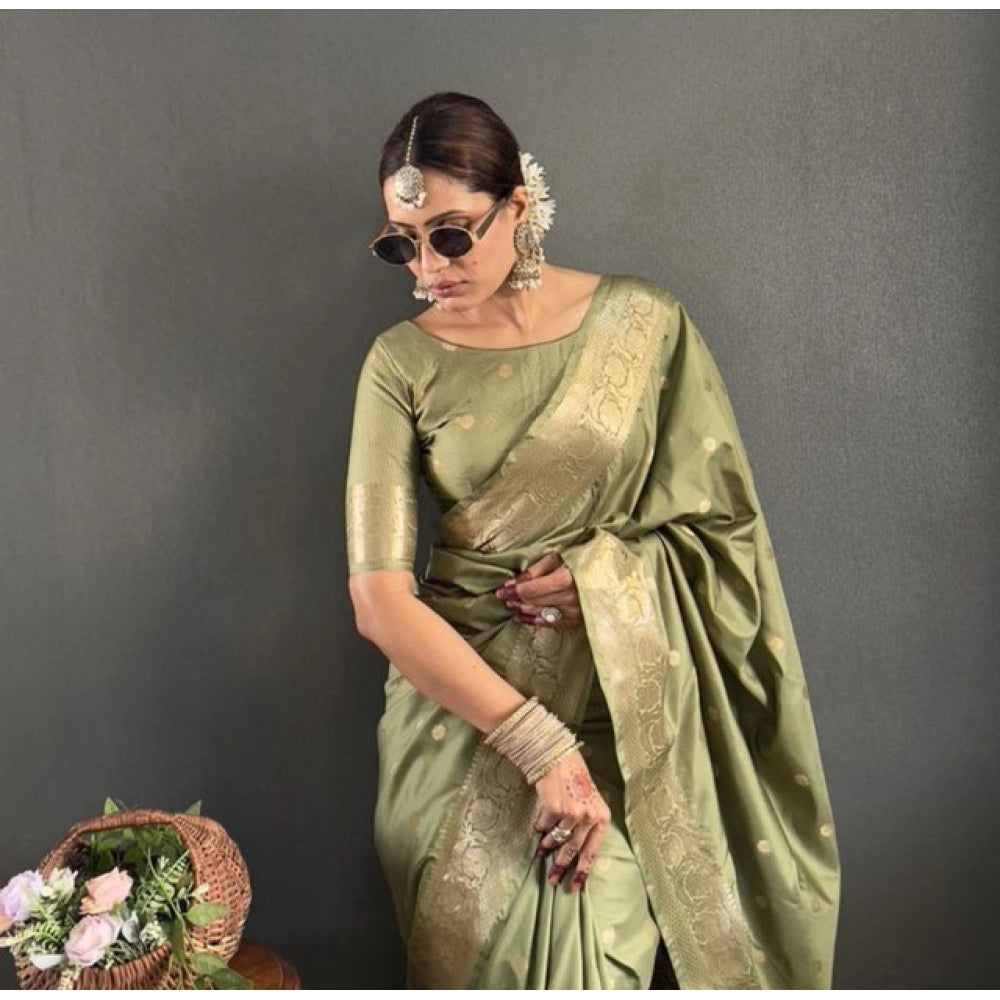 Vaystra Satin Printed Saree With Unstitched Blouse 5.5Mtr – Green