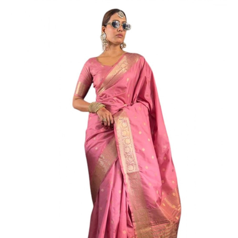 Vaystra Satin Printed Saree With Unstitched Blouse 5.5Mtr – Pink