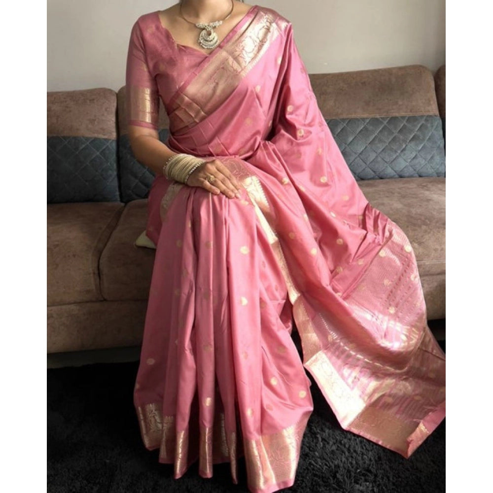 Vaystra Satin Printed Saree With Unstitched Blouse 5.5Mtr – Pink