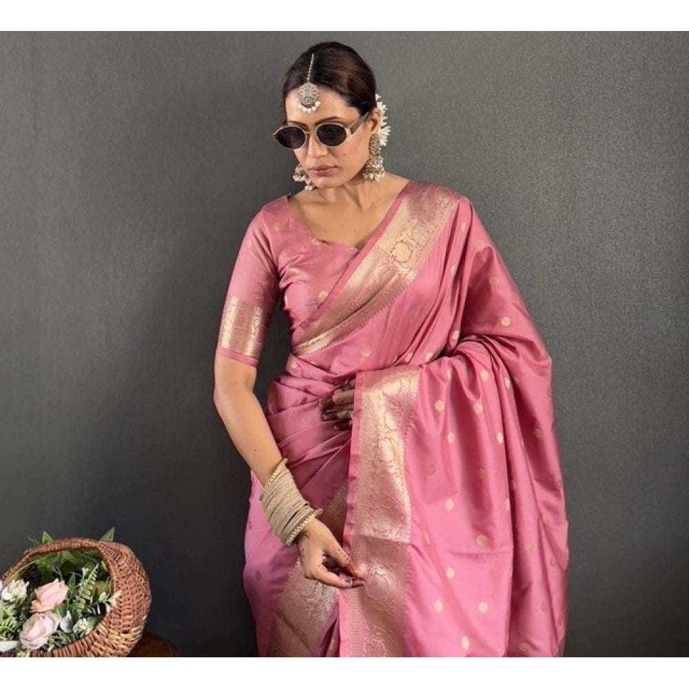Vaystra Satin Printed Saree With Unstitched Blouse 5.5Mtr – Pink