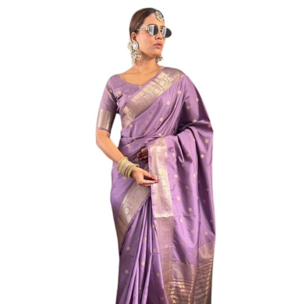 Vaystra Satin Printed Saree With Unstitched Blouse 5.5Mtr – Purple