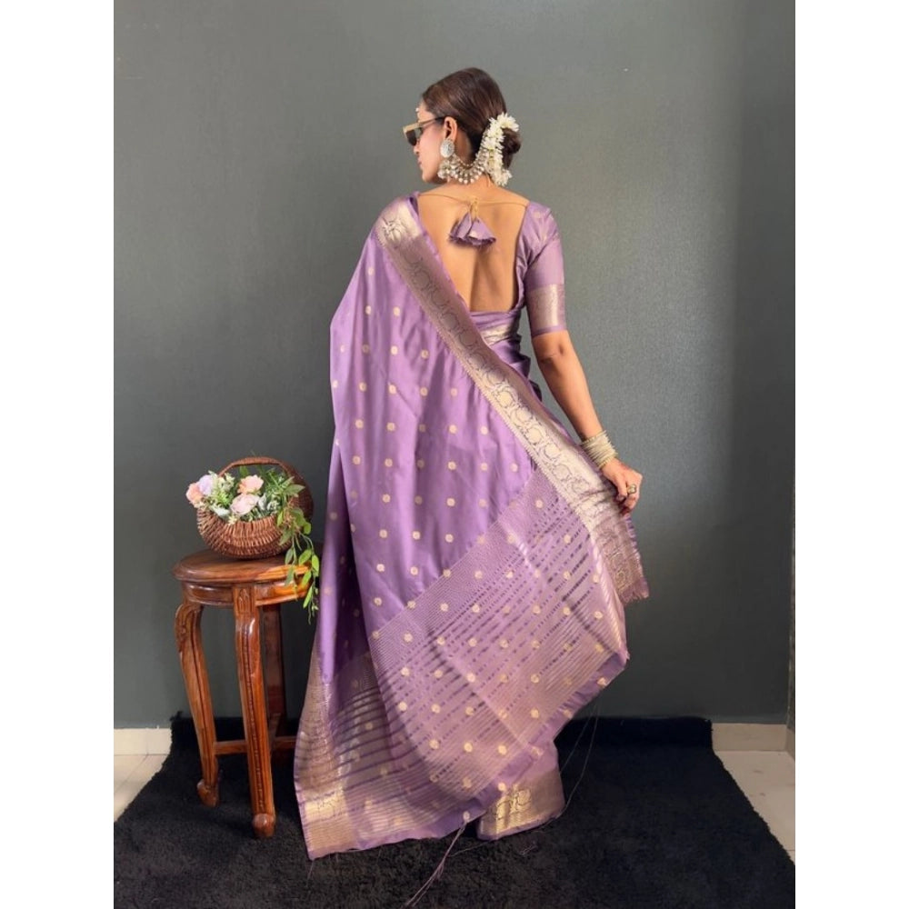 Vaystra Satin Printed Saree With Unstitched Blouse 5.5Mtr – Purple