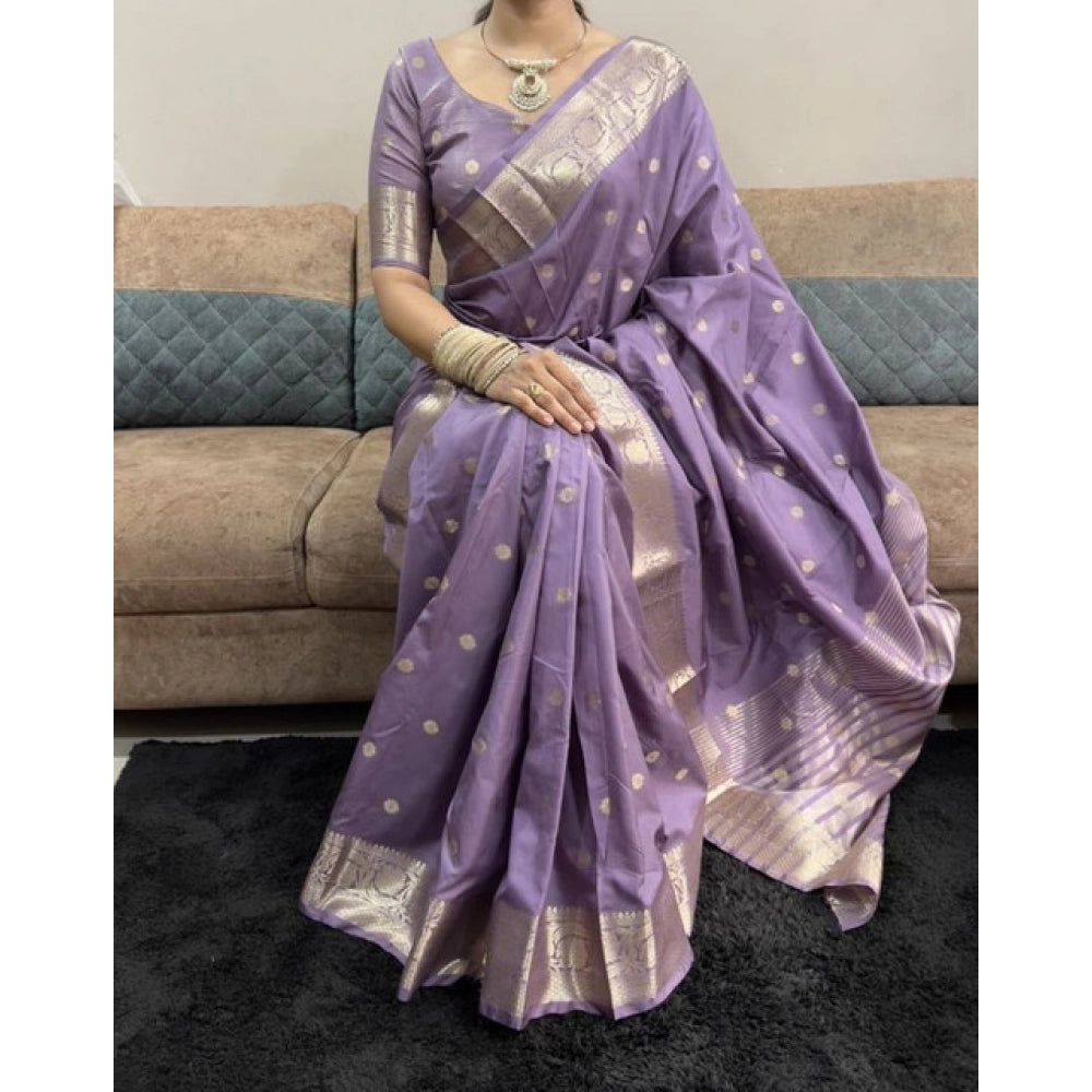 Vaystra Satin Printed Saree With Unstitched Blouse 5.5Mtr – Purple