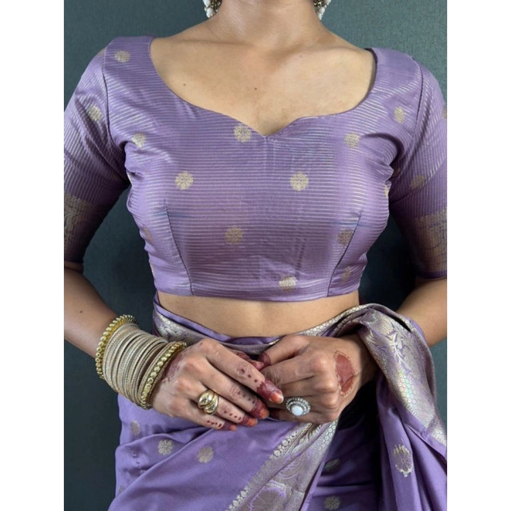 Vaystra Satin Printed Saree With Unstitched Blouse 5.5Mtr – Purple
