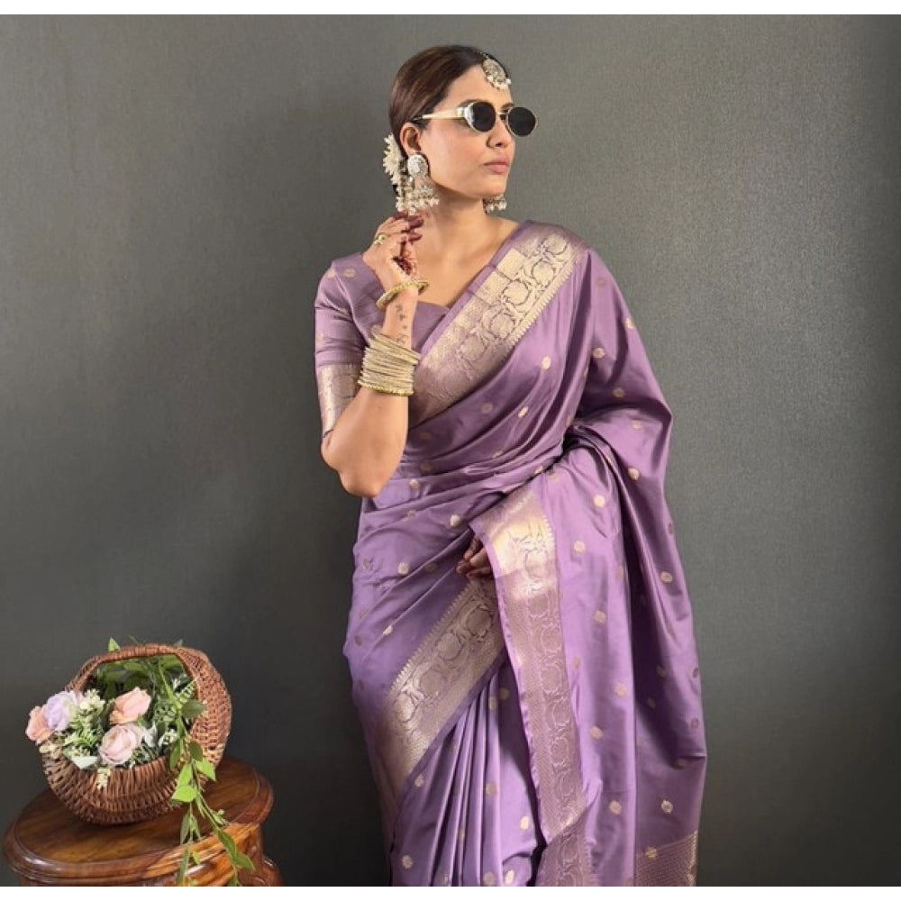 Vaystra Satin Printed Saree With Unstitched Blouse 5.5Mtr – Purple