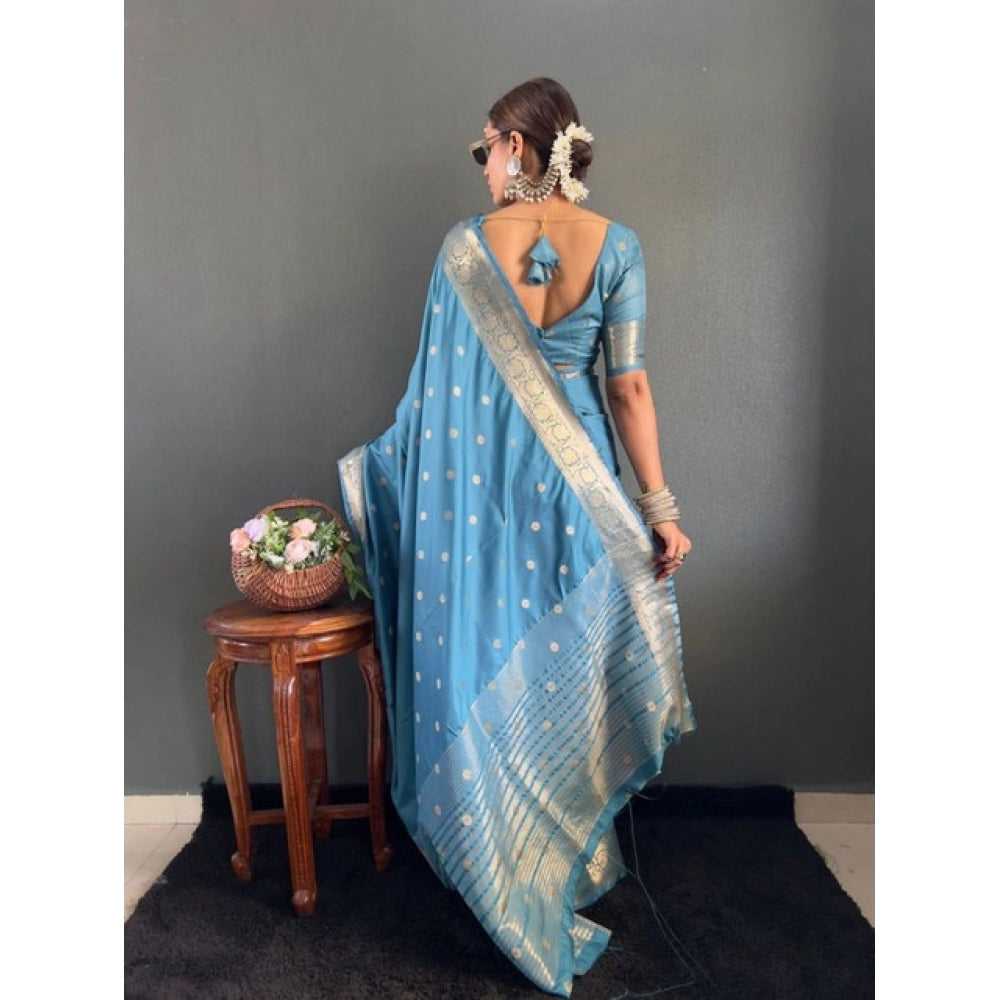Vaystra Satin Printed Saree With Unstitched Blouse 5.5Mtr – light Blue
