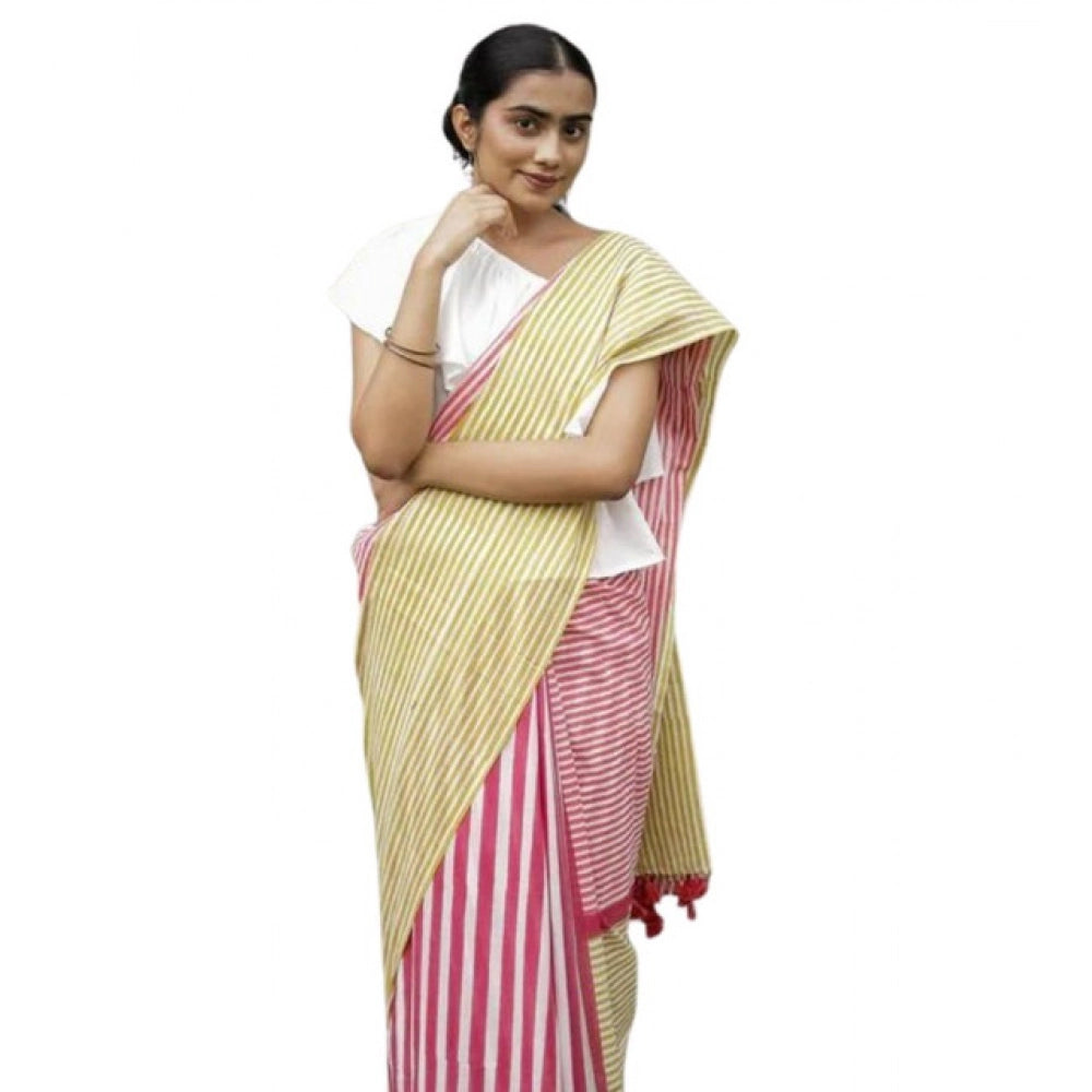Vaystra Linen Printed Saree With Unstitched Blouse 5.5Mtr – Yellow