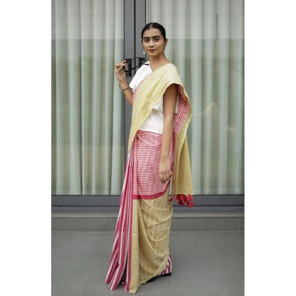 Vaystra Linen Printed Saree With Unstitched Blouse 5.5Mtr – Yellow