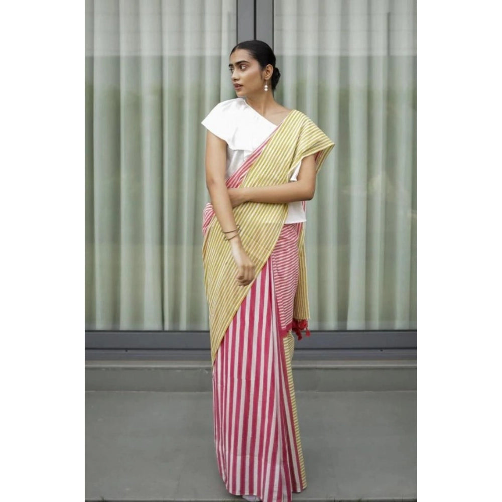 Vaystra Linen Printed Saree With Unstitched Blouse 5.5Mtr – Yellow