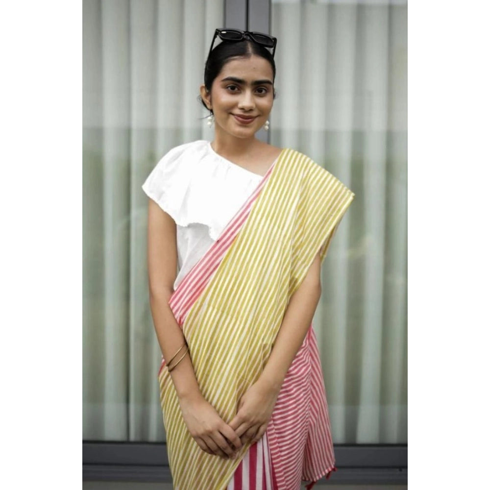 Vaystra Linen Printed Saree With Unstitched Blouse 5.5Mtr – Yellow