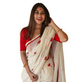Vaystra Linen Printed Saree With Unstitched Blouse 5.5Mtr – White