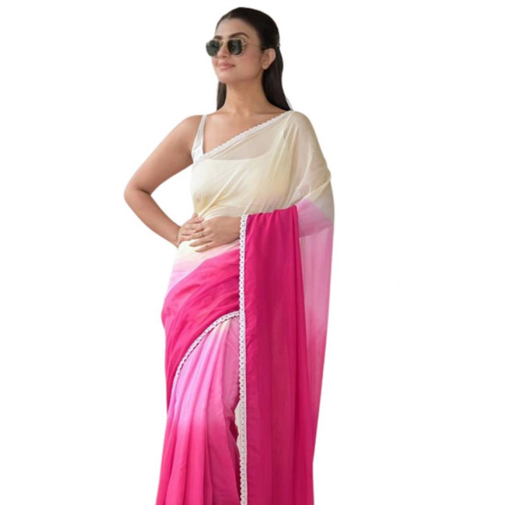 Vaystra Linen Printed Saree With Unstitched Blouse 5.5Mtr – Pink