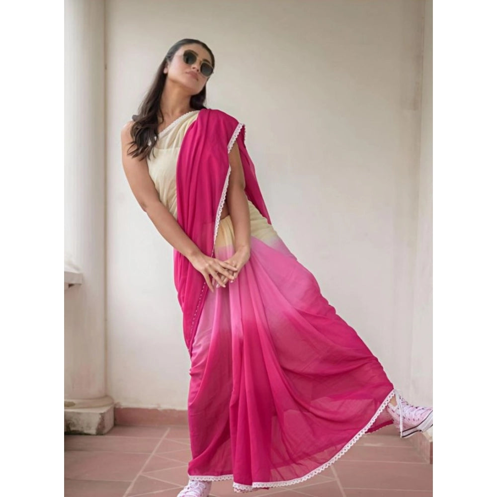 Vaystra Linen Printed Saree With Unstitched Blouse 5.5Mtr – Pink