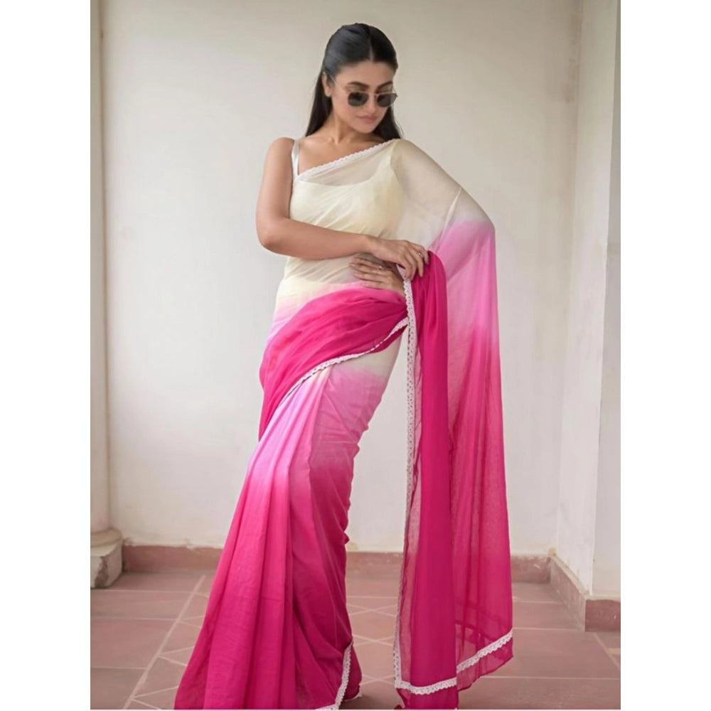 Vaystra Linen Printed Saree With Unstitched Blouse 5.5Mtr – Pink