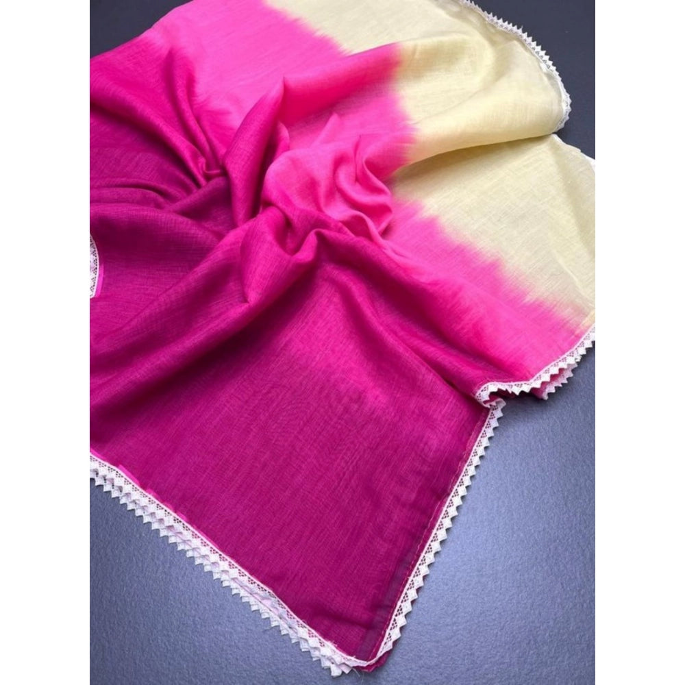 Vaystra Linen Printed Saree With Unstitched Blouse 5.5Mtr – Pink