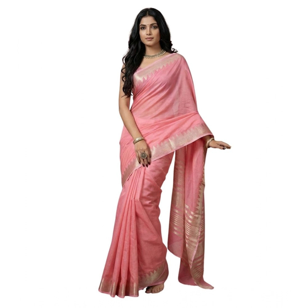 Vaystra Cotton Printed Saree With Unstitched Blouse 5.5Mtr – Coral Pink