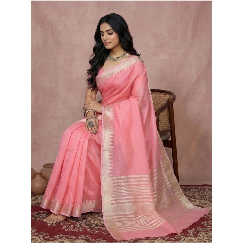 Vaystra Cotton Printed Saree With Unstitched Blouse 5.5Mtr – Coral Pink