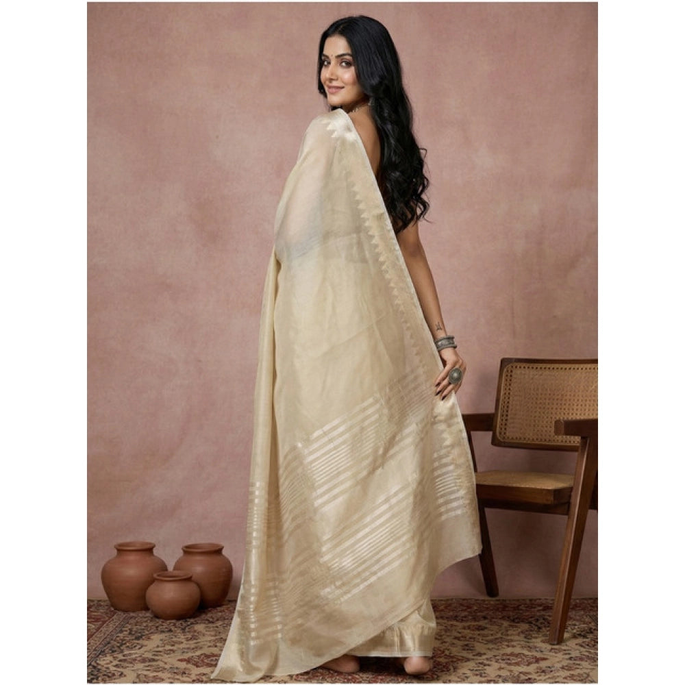 Vaystra Cotton Printed Saree With Unstitched Blouse 5.5Mtr – Cream