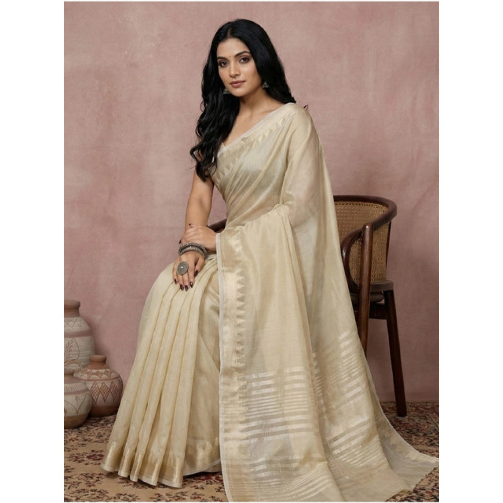 Vaystra Cotton Printed Saree With Unstitched Blouse 5.5Mtr – Cream