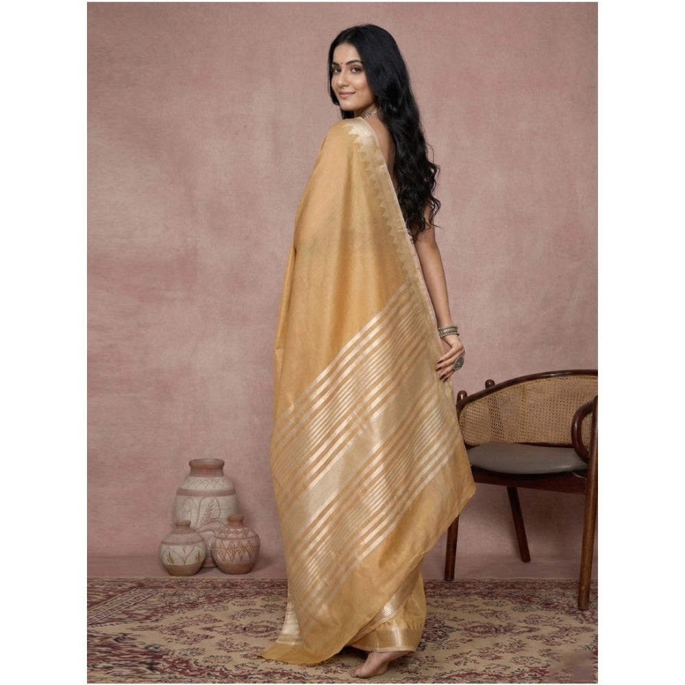 Vaystra Cotton Printed Saree With Unstitched Blouse 5.5Mtr – Golden