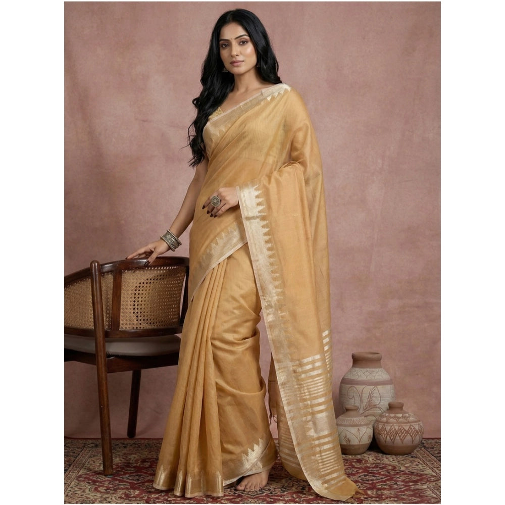 Vaystra Cotton Printed Saree With Unstitched Blouse 5.5Mtr – Golden