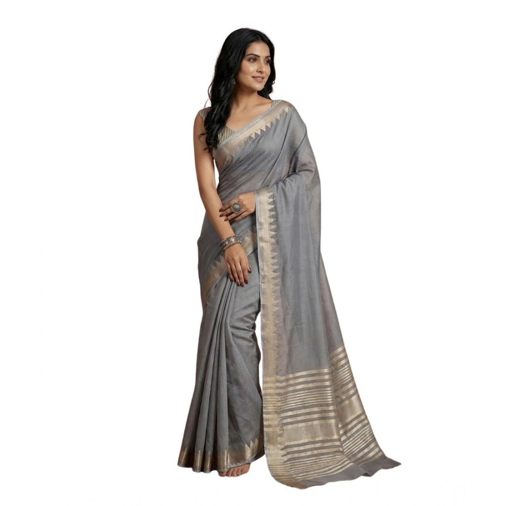 Vaystra Cotton Printed Saree With Unstitched Blouse 5.5Mtr – Gray
