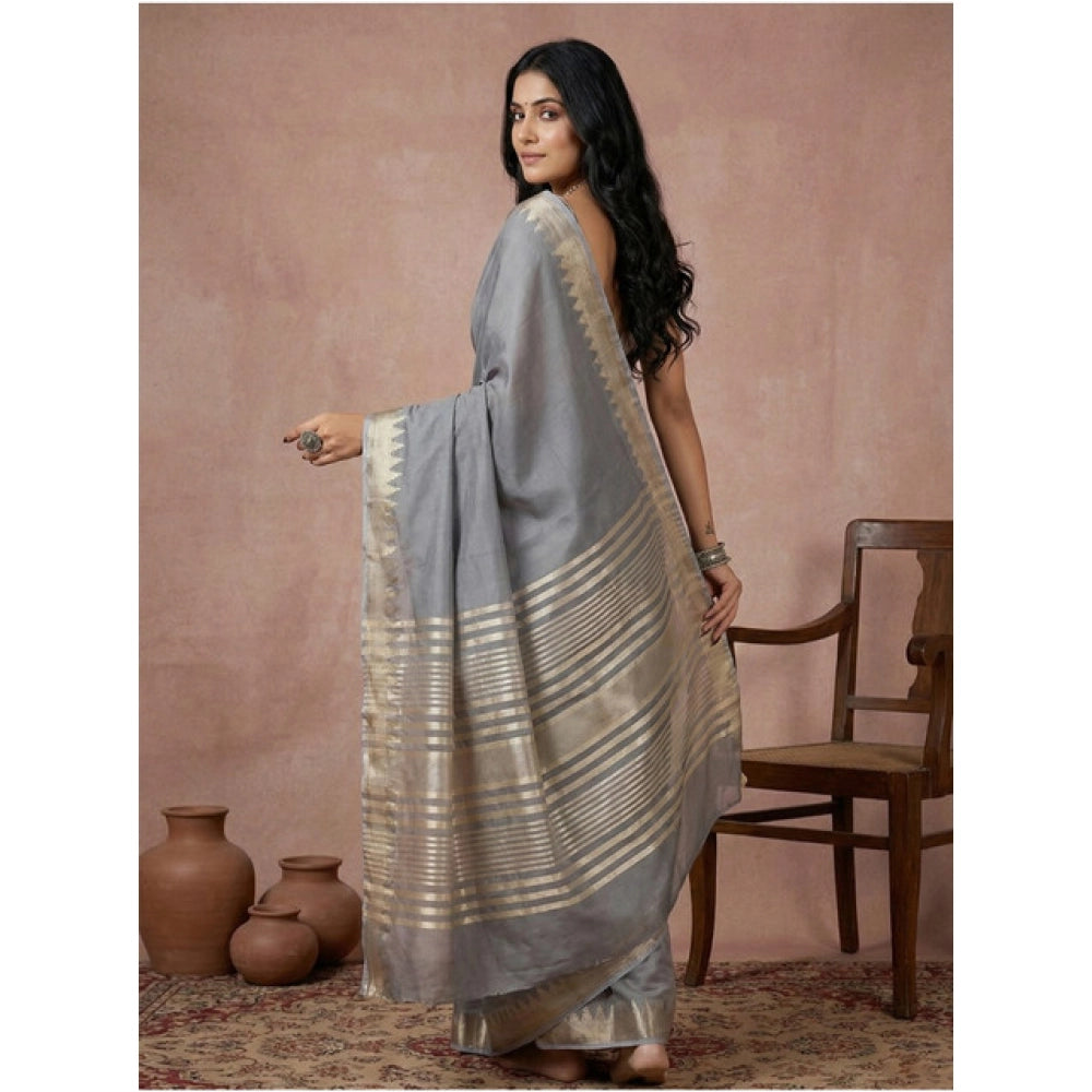 Vaystra Cotton Printed Saree With Unstitched Blouse 5.5Mtr – Gray