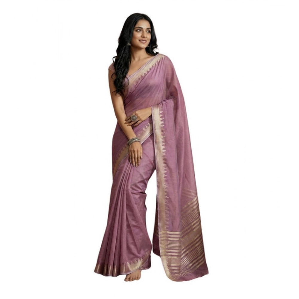 Vaystra Cotton Printed Saree With Unstitched Blouse 5.5Mtr – Purple