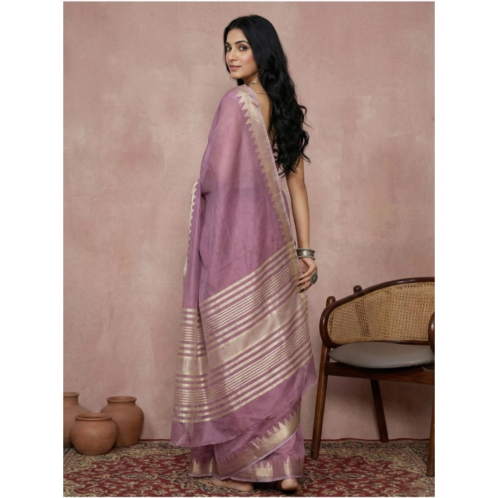 Vaystra Cotton Printed Saree With Unstitched Blouse 5.5Mtr – Purple