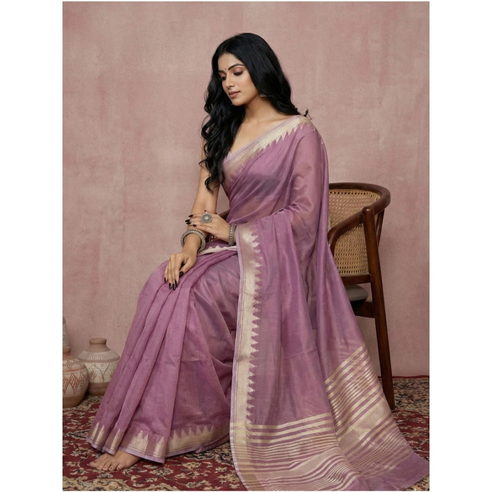 Vaystra Cotton Printed Saree With Unstitched Blouse 5.5Mtr – Purple